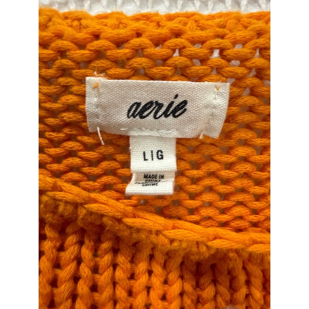 Aerie Off Shoulder Sweater L Orange Open Shaker Knit Boat Neck Cropped Relaxed - Picture 3 of 8
